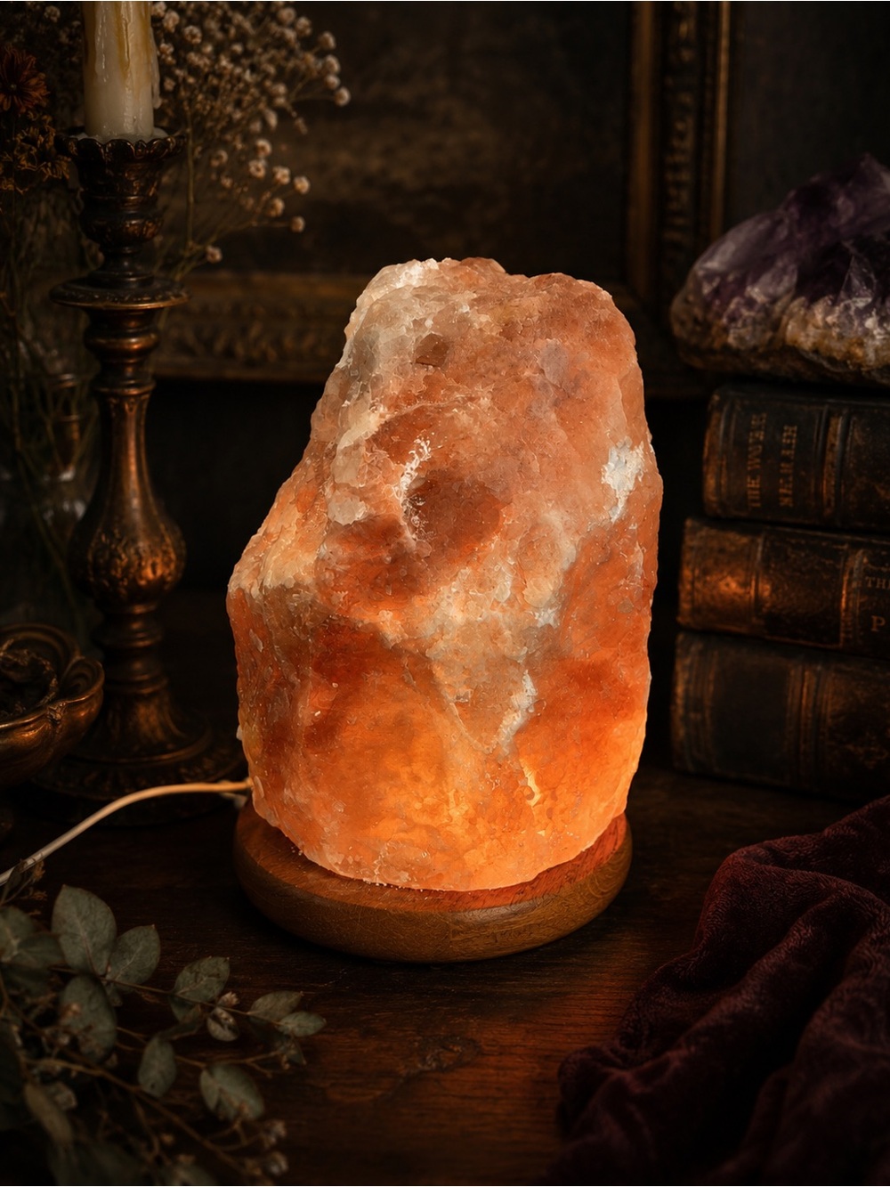 ✨ Large Heavy Himalayan Pink Salt Lamp • 9” • Working • Wooden Base + New Bulb